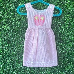 Pink Seersucker Dress with Flip-Flop Embroidery